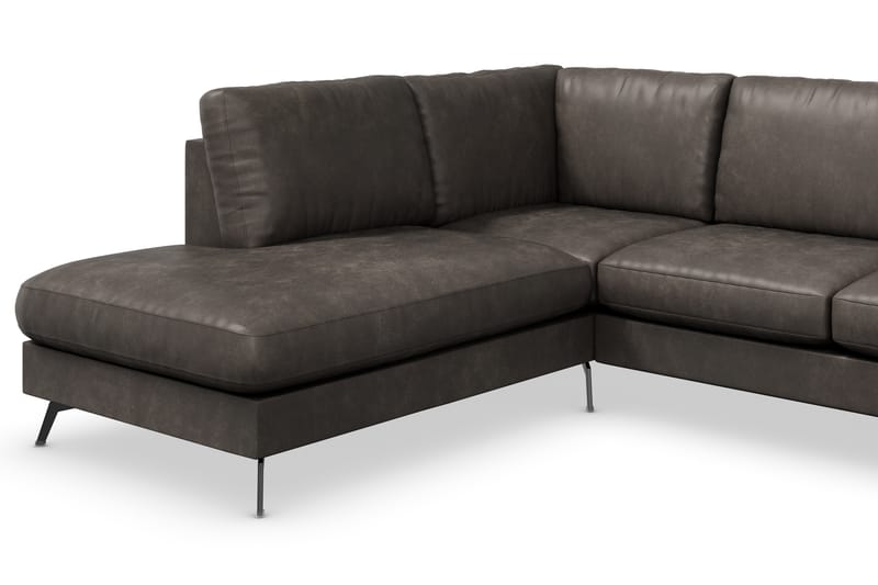 Ocean Lyx 6-seters Venstrevendt U-formet Sofa med Divan og Sjeselong + Fotskammel i Kunstlær - Mørk grå - Møbler - Sofaer - Sofaer med sjeselong
