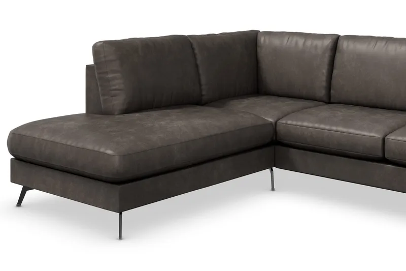 Ocean Lyx 6-seters Venstrevendt U-formet Sofa med Divan og Sjeselong + Fotskammel i Kunstlær - Mørk grå - Møbler - Sofaer - Skinnsofaer