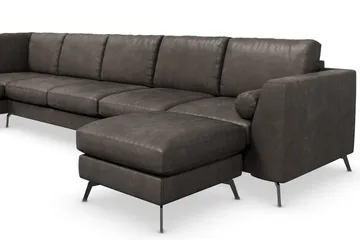 Ocean Lyx 6-seters Venstrevendt U-formet Sofa med Divan og Sjeselong + Fotskammel i Kunstlær - Mørk grå - Møbler - Sofaer - Skinnsofaer
