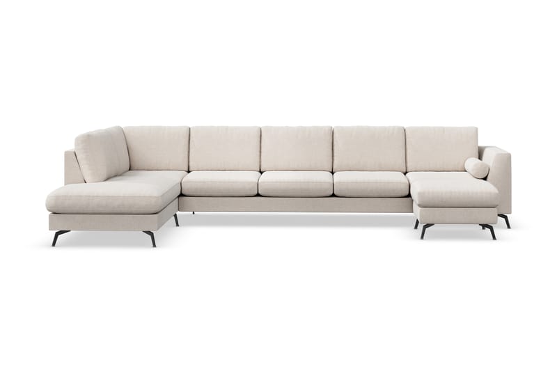 Ocean Lyx 6-seters Venstrevendt U-formet Sofa med Divan og Sjeselong + Fotskammel i Stoff - Beige - Møbler - Sofaer - Sofaer med sjeselong