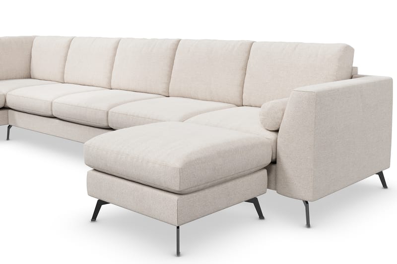 Ocean Lyx 6-seters Venstrevendt U-formet Sofa med Divan og Sjeselong + Fotskammel i Stoff - Beige - Møbler - Sofaer - Sofaer med sjeselong
