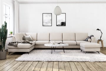 Ocean Lyx 6-seters Venstrevendt U-formet Sofa med Divan og Sjeselong + Fotskammel i Stoff - Beige - Møbler - Sofaer - Sofaer med sjeselong