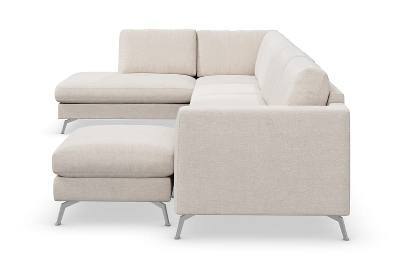 Ocean Lyx 6-seters Venstrevendt U-formet Sofa med Divan og Sjeselong + Fotskammel i Stoff - Beige - Møbler - Sofaer - Sofaer med sjeselong