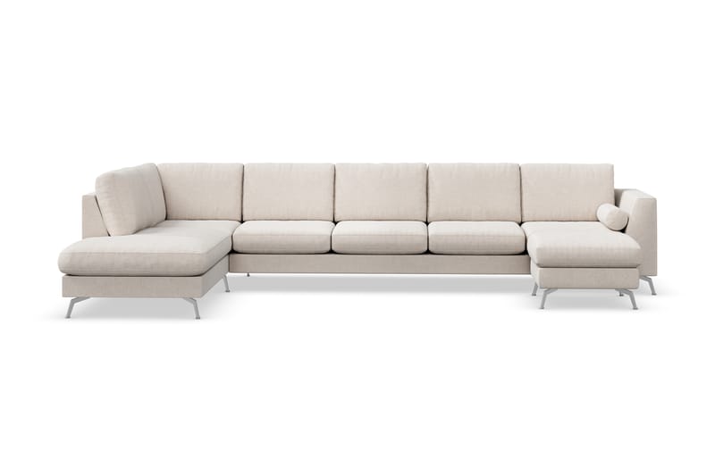 Ocean Lyx 6-seters Venstrevendt U-formet Sofa med Divan og Sjeselong + Fotskammel i Stoff - Beige - Møbler - Sofaer - Sofaer med sjeselong