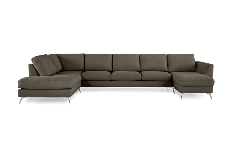 Ocean Lyx 6-seters Venstrevendt U-formet Sofa med Divan og Sjeselong + Fotskammel i Stoff - Mørkegrønn - Møbler - Sofaer - Sofaer med sjeselong