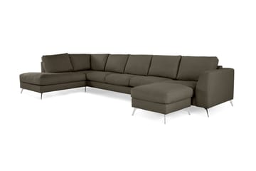 Ocean Lyx 6-seters Venstrevendt U-formet Sofa med Divan og Sjeselong + Fotskammel i Stoff - Mørkegrønn - Møbler - Sofaer - Sofaer med sjeselong