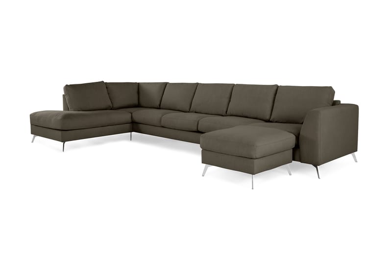 Ocean Lyx 6-seters Venstrevendt U-formet Sofa med Divan og Sjeselong + Fotskammel i Stoff - Mørkegrønn - Møbler - Sofaer - Sofaer med sjeselong