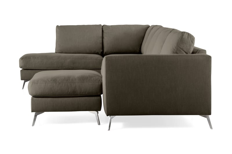 Ocean Lyx 6-seters Venstrevendt U-formet Sofa med Divan og Sjeselong + Fotskammel i Stoff - Mørkegrønn - Møbler - Sofaer - Sofaer med sjeselong
