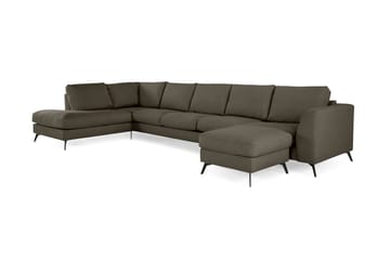 Ocean Lyx 6-seters Venstrevendt U-formet Sofa med Divan og Sjeselong + Fotskammel i Stoff - Mørkegrønn - Møbler - Sofaer - Sofaer med sjeselong