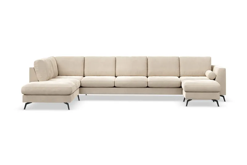 Ocean Lyx 6-seters Venstrevendt U-formet Sofa med Divan og Sjeselong + Fotskammel i Fløyel - Beige - Møbler - Sofaer - Fløyelssofaer