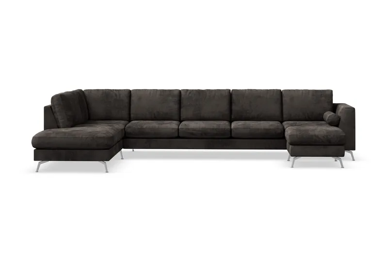 Ocean Lyx 6-seters Venstrevendt U-formet Sofa med Divan og Sjeselong + Fotskammel i Fløyel, Mørk grå
