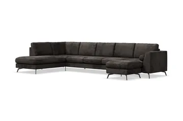 Ocean Lyx 6-seters Venstrevendt U-formet Sofa med Divan og Sjeselong + Fotskammel i Fløyel - Mørk grå - Møbler - Sofaer - Fløyelssofaer