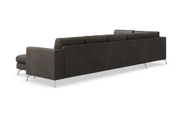 Ocean Lyx 6-seters Venstrevendt U-formet Sofa med Divan og Sjeselong + Fotskammel i Kunstlær - Mørk grå - Møbler - Sofaer - Skinnsofaer