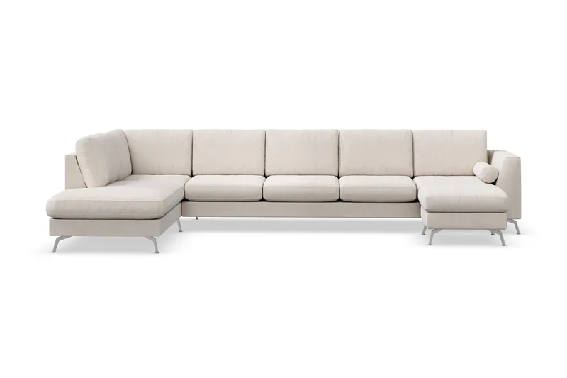 Ocean Lyx 6-seters Venstrevendt U-formet Sofa med Divan og Sjeselong + Fotskammel i Stoff - Beige - Møbler - Sofaer - Sofaer med sjeselong
