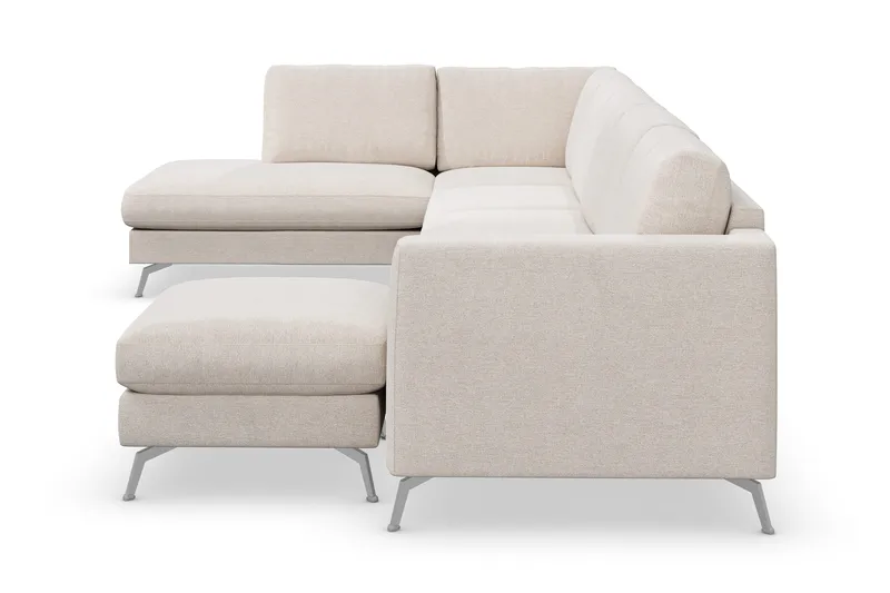 Ocean Lyx 6-seters Venstrevendt U-formet Sofa med Divan og Sjeselong + Fotskammel i Stoff - Beige - Møbler - Sofaer - Sofaer med sjeselong