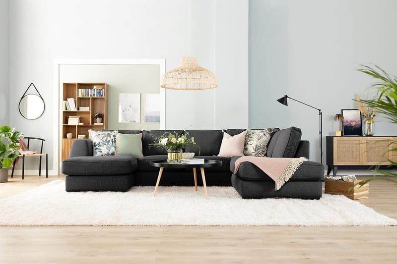 Optus 4-seters Venstrevendt L-formet Sjeselongsofa i Stoff - Mørk grå - Møbler - Sofaer - Sofaer med sjeselong - 3 seters sofa med divan