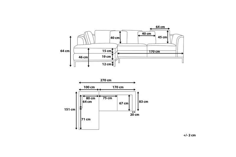 Oslo Hjørnesofa 270 cm - Grå - Møbler - Sofaer - Sofaer med sjeselong - 4 seters sofa med divan