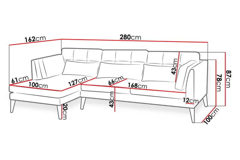 Pacyfic Divansofa 280x162x100 cm - Møbler - Sofaer - Sofaer med sjeselong - 4 seters sofa med divan