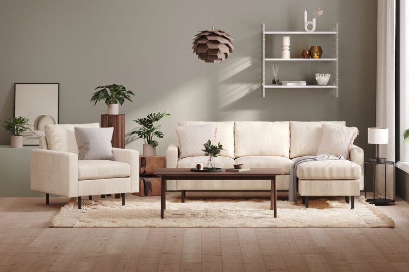 Peppe 3-seters Vendbar L-formet Divansofa i Manchester 200 cm bred - Beige - Møbler - Sofaer - Sofaer med sjeselong - 3 seters sofa med divan