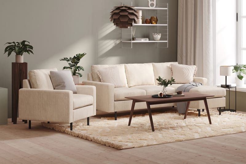Peppe 3-seters Vendbar L-formet Divansofa i Manchester 200 cm bred - Beige - Møbler - Sofaer - Sofaer med sjeselong - 3 seters sofa med divan