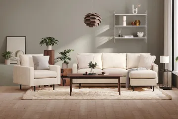 Peppe 3-seters Vendbar L-formet Divansofa i Manchester - Beige - Møbler - Sofaer - Sofaer med sjeselong - 3 seters sofa med divan