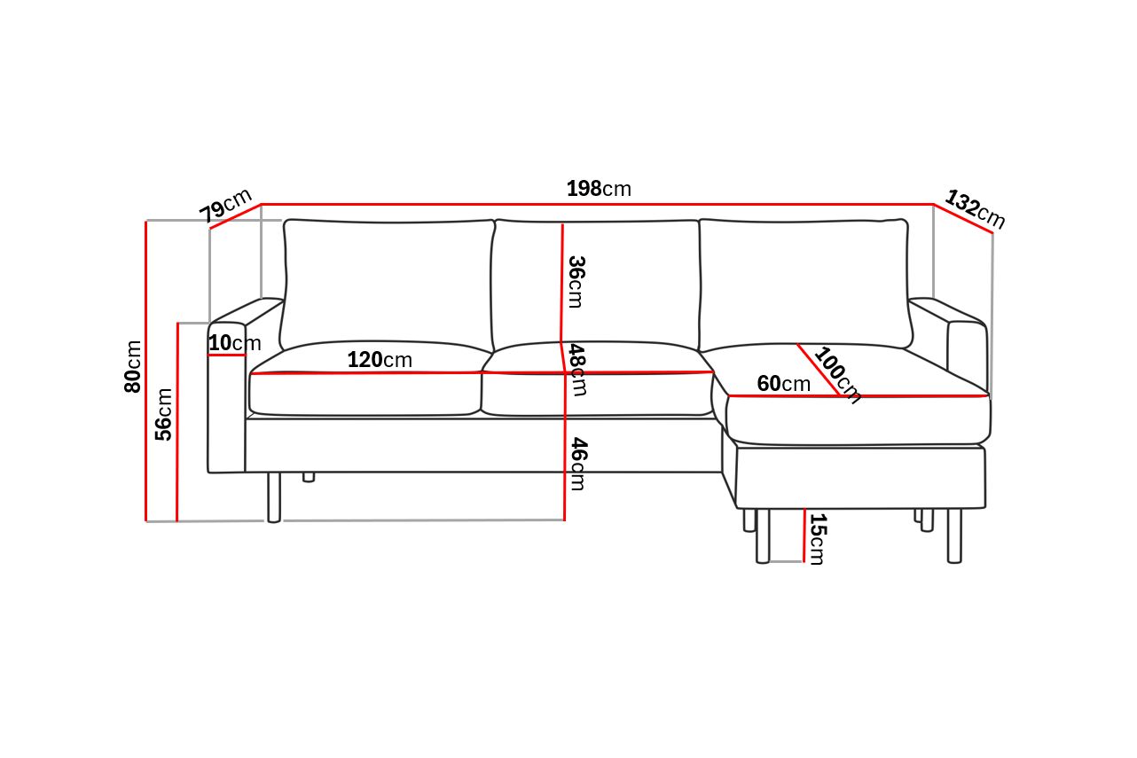 Peppe 3-seters Vendbar L-formet Divansofa i Manchester - Mørk grå - Møbler - Sofaer - Sofaer med sjeselong - 3 seters sofa med divan