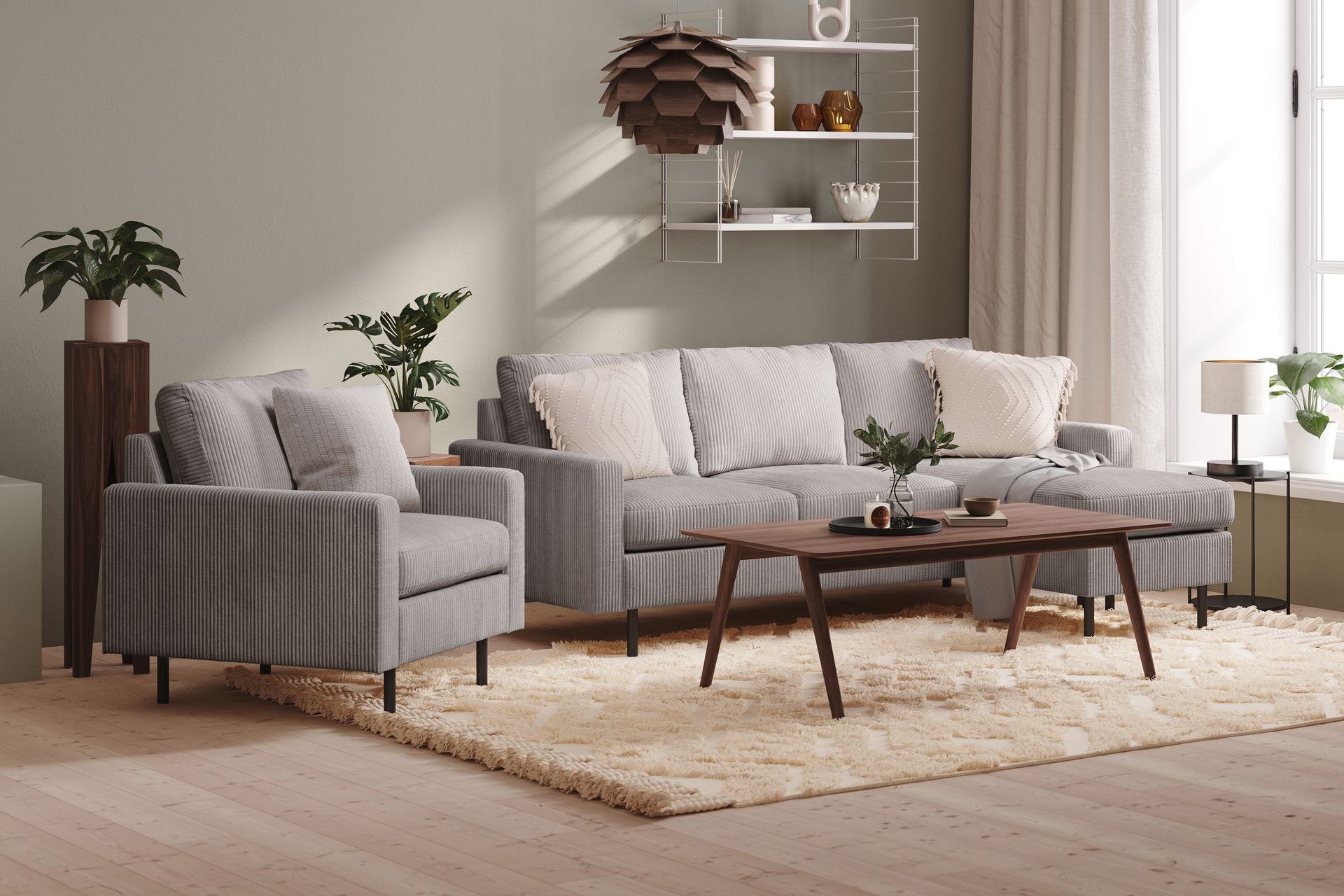 Peppe 3-seters Vendbar L-formet Divansofa i Manchester - Mørk grå - Møbler - Sofaer - Sofaer med sjeselong - 3 seters sofa med divan