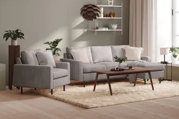 Peppe 3-seters Vendbar L-formet Divansofa i Manchester - Mørk grå - Møbler - Sofaer - Sofaer med sjeselong - 3 seters sofa med divan