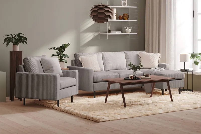 Peppe 3-seters Vendbar L-formet Divansofa i Manchester - Mørk grå - Møbler - Sofaer - Sofaer med sjeselong - 3 seters sofa med divan