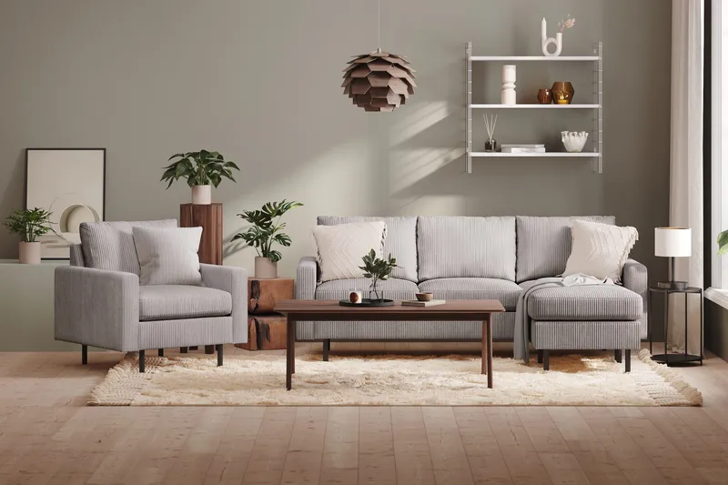 Peppe 3-seters Vendbar L-formet Divansofa i Manchester - Mørk grå - Møbler - Sofaer - Sofaer med sjeselong - 3 seters sofa med divan