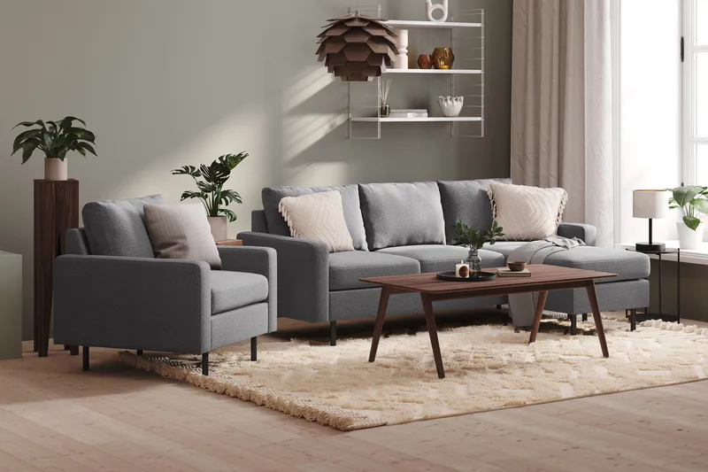 Peppe 3-seters Vendbar L-formet Divansofa i Stoff - Lys grå - Møbler - Sofaer - Sofaer med sjeselong - 3 seters sofa med divan