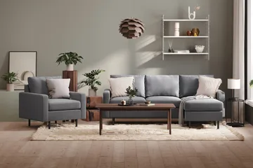 Peppe 3-seters Vendbar L-formet Divansofa i Stoff - Lys grå - Møbler - Sofaer - Sofaer med sjeselong - 3 seters sofa med divan