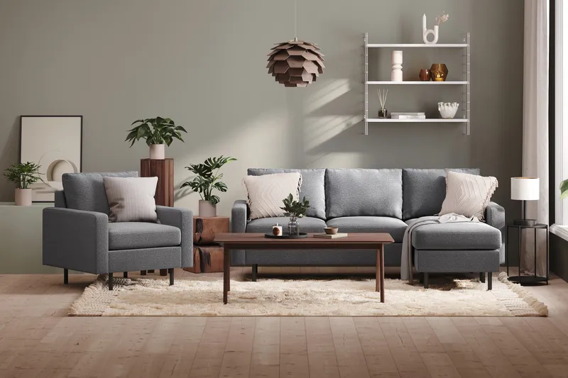 Peppe 3-seters Vendbar L-formet Divansofa i Stoff - Lys grå - Møbler - Sofaer - Sofaer med sjeselong - 3 seters sofa med divan