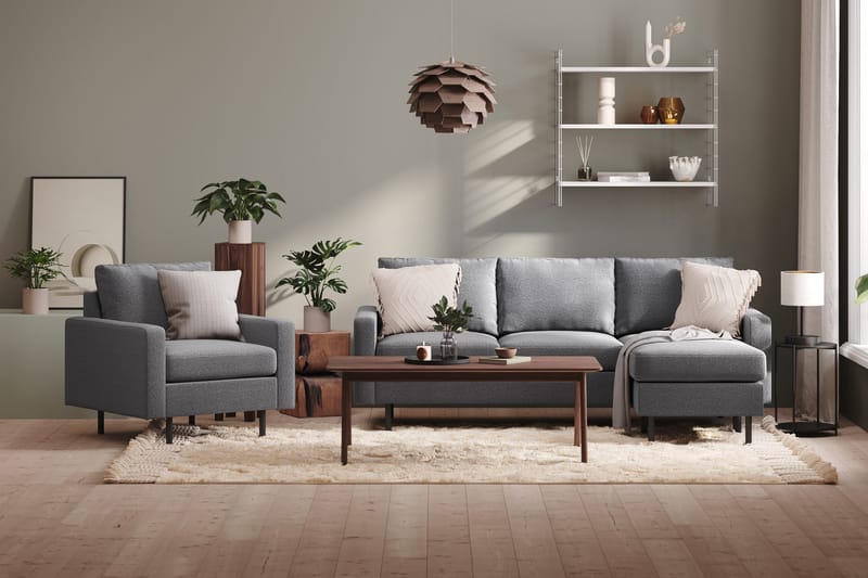 Peppe 3-seters Vendbar L-formet Divansofa i Stoff - Lys grå - Møbler - Sofaer - Sofaer med sjeselong - 3 seters sofa med divan