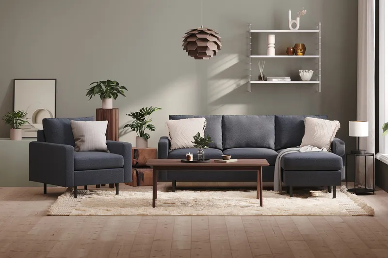 Peppe 3-seters Vendbar L-formet Divansofa i Stoff - Mørk grå - Møbler - Sofaer - Sofaer med sjeselong - 3 seters sofa med divan