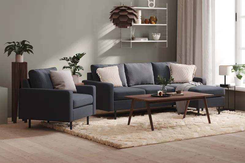 Peppe 3-seters Vendbar L-formet Divansofa i Stoff - Mørk grå - Møbler - Sofaer - Sofaer med sjeselong - 3 seters sofa med divan