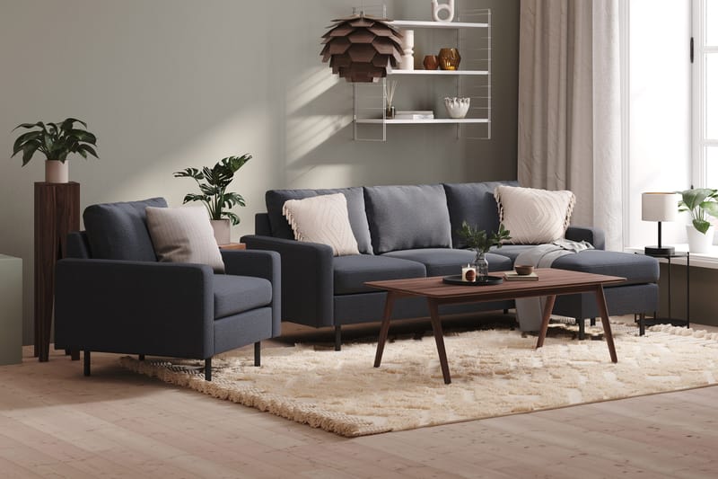Peppe 3-seters Vendbar L-formet Divansofa i Stoff - Mørk grå - Møbler - Sofaer - Sofaer med sjeselong - 3 seters sofa med divan