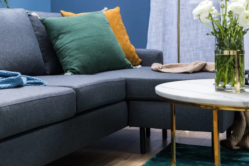 Peppe 3-seters Vendbar L-formet Divansofa i Stoff - Mørk grå - Møbler - Sofaer - Sofaer med sjeselong - 3 seters sofa med divan