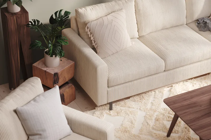Peppe 4-seters høyrevendt L-formet sjeselongsofa i kordfløyel - Beige - Møbler - Sofaer - Sofaer med sjeselong - 4 seters sofa med divan