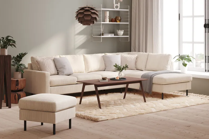 Peppe 4-seters Høyrevendt L-formet Sjeselongsofa i Manchester - Beige - Møbler - Sofaer - Sofaer med sjeselong - 4 seters sofa med divan
