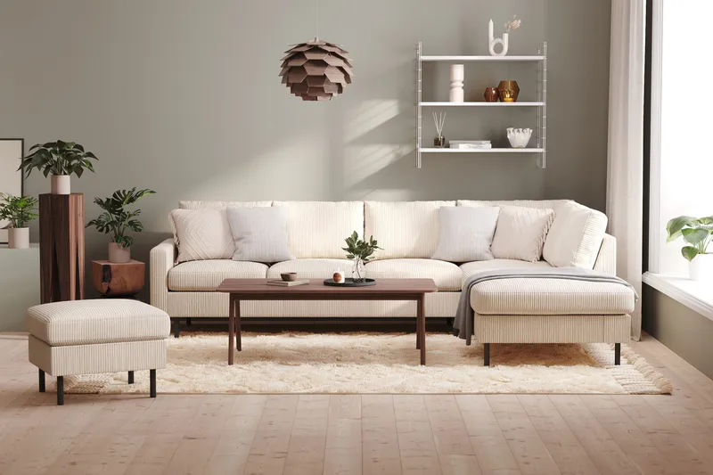 Peppe 4-seters Høyrevendt L-formet Sjeselongsofa i Manchester - Beige - Møbler - Sofaer - Sofaer med sjeselong - 4 seters sofa med divan