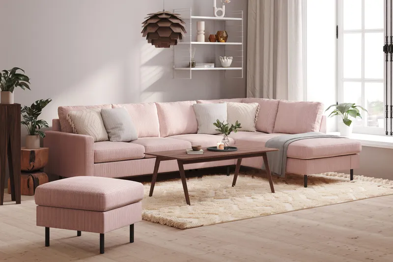 Peppe 4-seters Høyrevendt L-formet Sjeselongsofa i Manchester - Rosa - Møbler - Sofaer - Sofaer med sjeselong - 4 seters sofa med divan