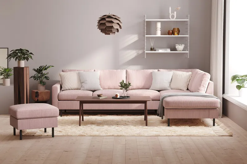 Peppe 4-seters Høyrevendt L-formet Sjeselongsofa i Manchester - Rosa - Møbler - Sofaer - Sofaer med sjeselong - 4 seters sofa med divan