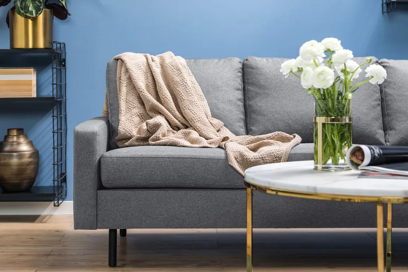 Peppe 4-seters Høyrevendt L-formet Sjeselongsofa i Stoff - Lys grå - Møbler - Sofaer - Sofaer med sjeselong - 4 seters sofa med divan