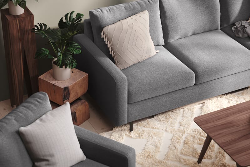 Peppe 4-seters Høyrevendt L-formet Sjeselongsofa i Stoff - Lys grå - Møbler - Sofaer - Sofaer med sjeselong - 4 seters sofa med divan