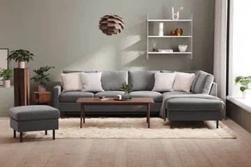 Peppe 4-seters Høyrevendt L-formet Sjeselongsofa i Stoff - Lys grå - Møbler - Sofaer - Sofaer med sjeselong - 4 seters sofa med divan