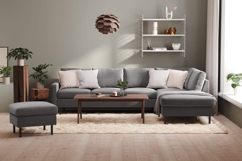 Peppe 4-seters Høyrevendt L-formet Sjeselongsofa i Stoff - Lys grå - Møbler - Sofaer - Sofaer med sjeselong - 4 seters sofa med divan