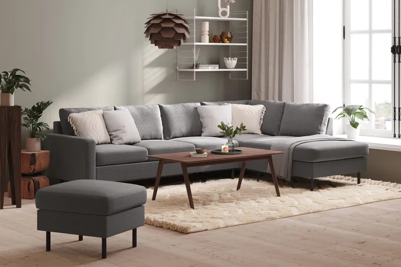 Peppe 4-seters Høyrevendt L-formet Sjeselongsofa i Stoff - Lys grå - Møbler - Sofaer - Sofaer med sjeselong - 4 seters sofa med divan