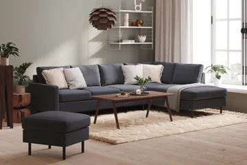 Peppe 4-seters Høyrevendt L-formet Sjeselongsofa i Stoff - Mørk grå - Møbler - Sofaer - Sofaer med sjeselong - 4 seters sofa med divan