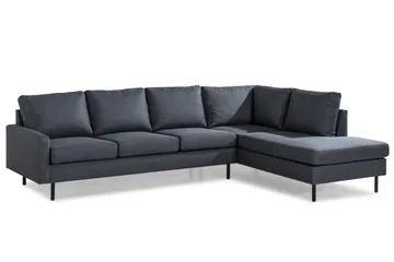 Peppe 4-seters Høyrevendt L-formet Sjeselongsofa i Stoff - Mørk grå - Møbler - Sofaer - Sofaer med sjeselong - 4 seters sofa med divan